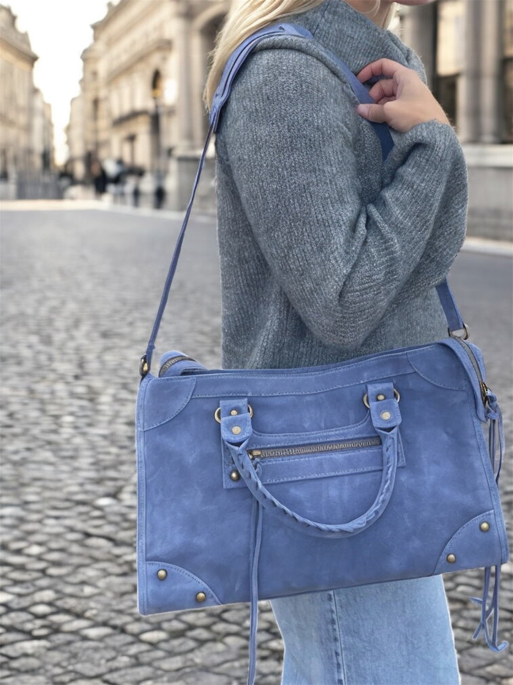 french bag jeans blue