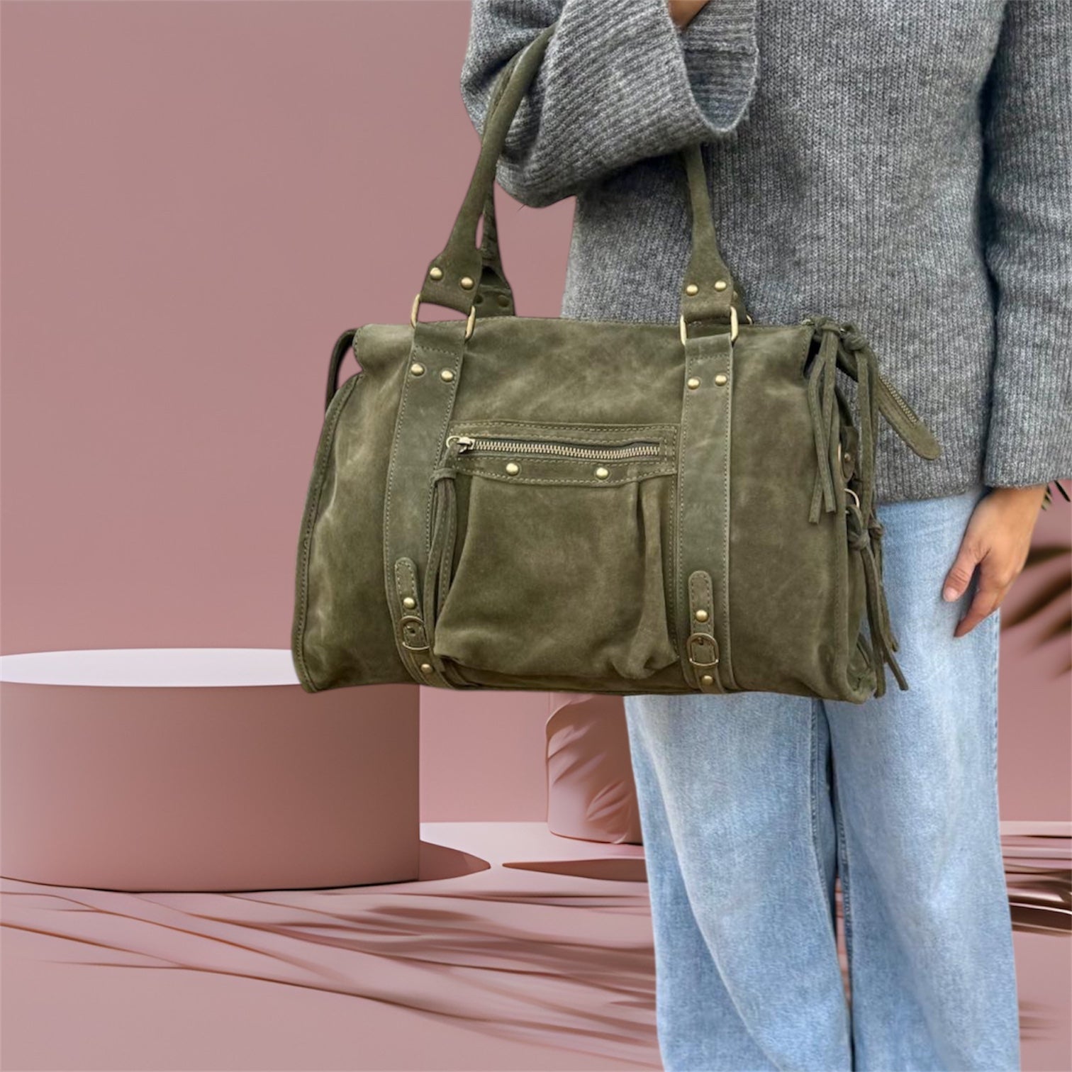 Bag to school suede khaki