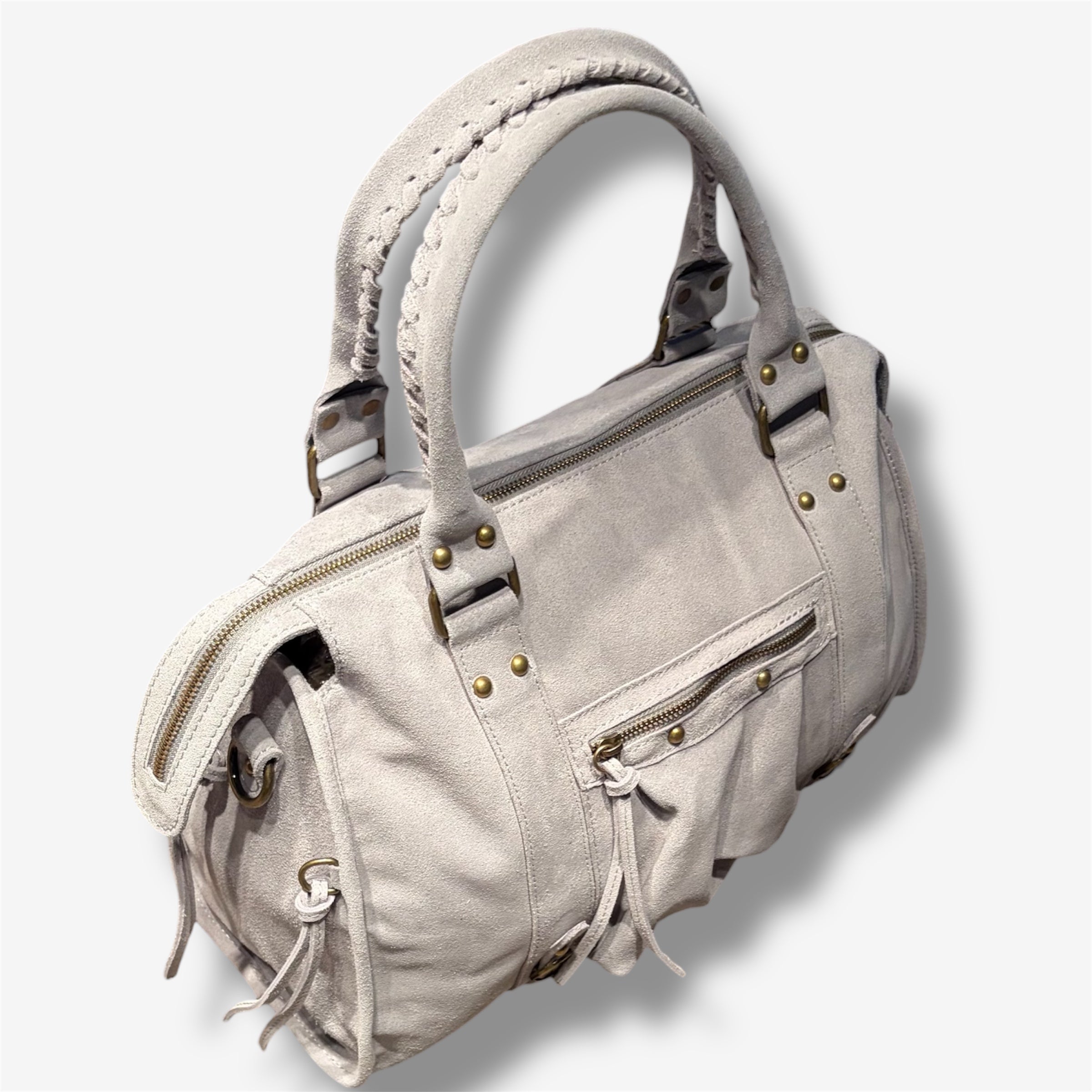 Back to school suede light grey white