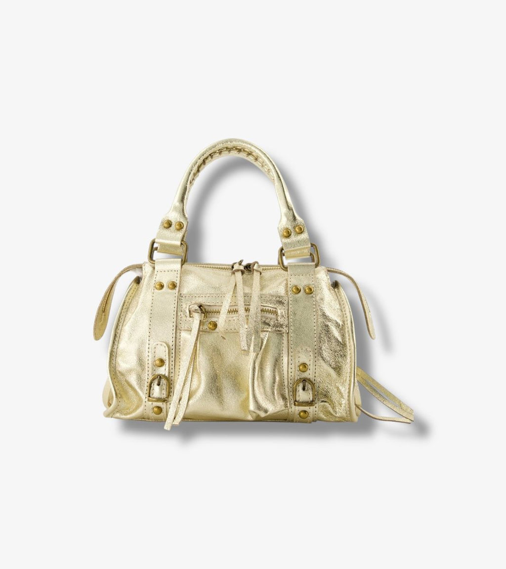 Kleine leren tas in goud met verstelbaar koord, 25x20cm