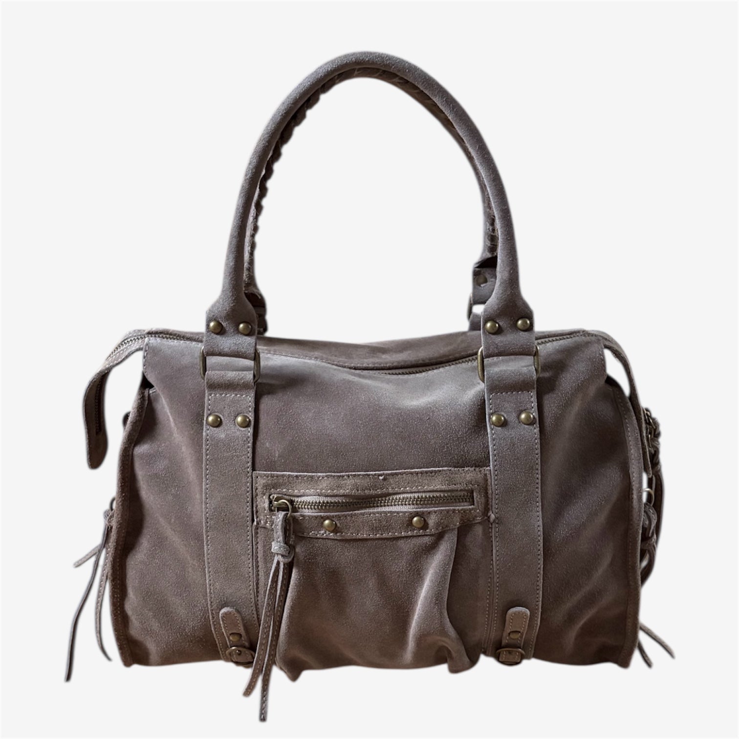 Bag to school suede beige-taupe