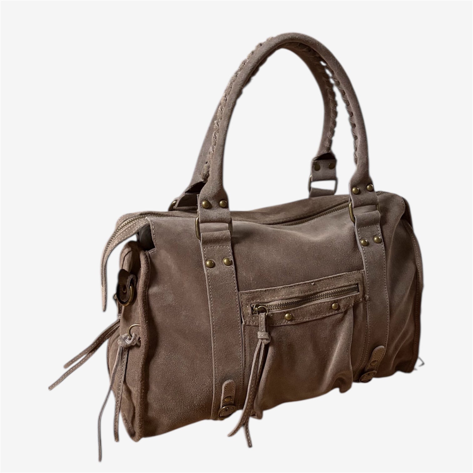Bag to school suede beige-taupe